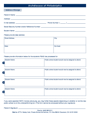 Archdiocese of Philadelphia Address Change Form
