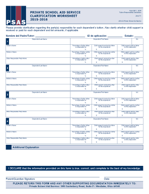 Private School Tuition Responsibility Clarification Form