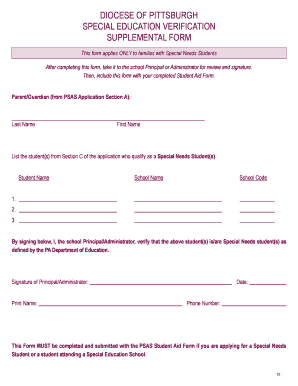 Special Education Verification Form
