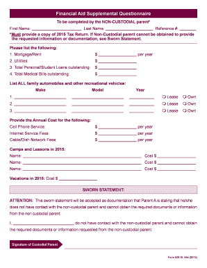 Financial Aid Supplemental Questionnaire