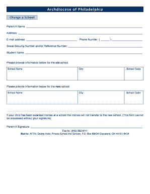 Philadelphia School Change Form