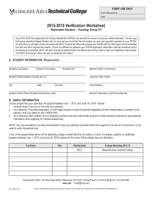 2015-2016 Verification Worksheet