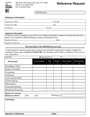 Hospital for Special Surgery Reference Request Form