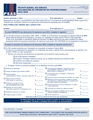 Formulario de Declaración de Impuestos del Servicio de Ayuda Escolar Privada