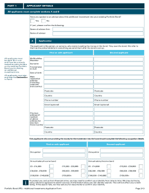 Portfolio Bond Additional Investment Application Form