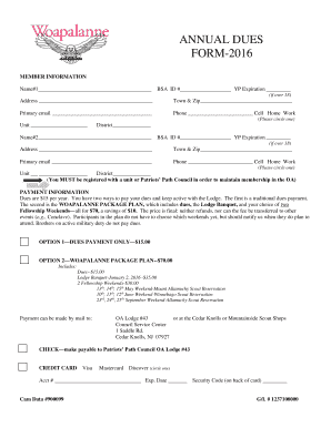 Annual Dues Form 2016