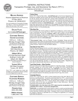 Arizona Transaction Privilege Tax Return Form TPT-1