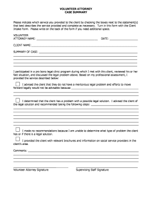 Volunteer Attorney Case Summary Form