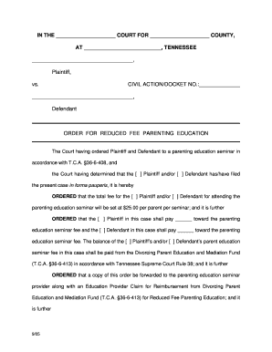 Tennessee Reduced Fee Parenting Education Order