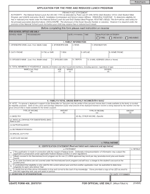 Free and Reduced Lunch Program Application