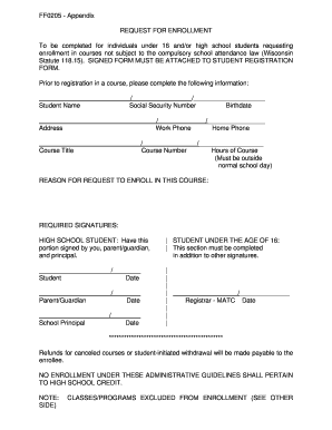 Wisconsin Student Course Enrollment Request Form