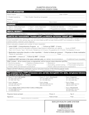 Diabetes Education Physician Order Form