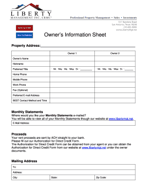 Property Owner Information Sheet