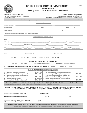 Bad Check Complaint Form