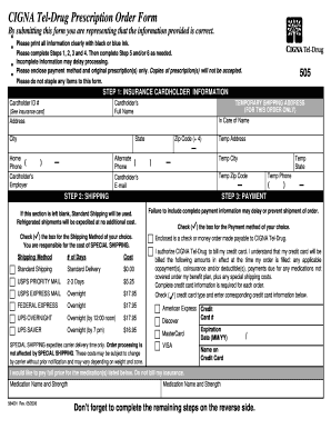 CIGNA Tel-Drug Prescription Order Form