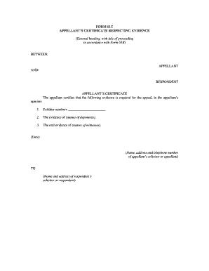 Appellant's Certificate Respecting Evidence
