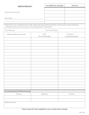 Patient Medication List Form