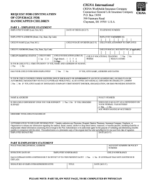 Request for Continuation of Coverage for Handicapped Children