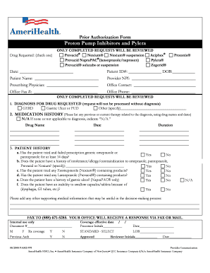 Prior Authorization Form for Proton Pump Inhibitors