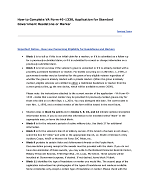 VA Form 40-1330 Application for Standard Government Headstone or Marker