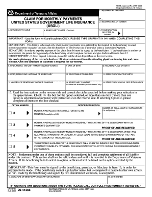 USGLI Monthly Payment Claim Form