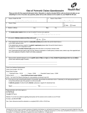 Health Net Out-of-Network Claims Questionnaire