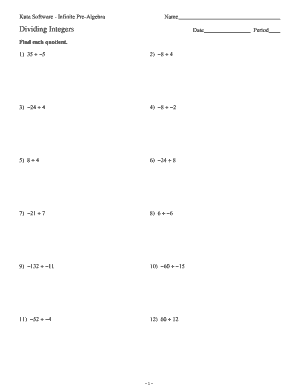 Dividing Integers Worksheet