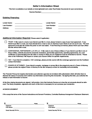 Seller’s Information Sheet