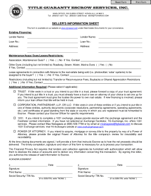 Seller's Information Sheet