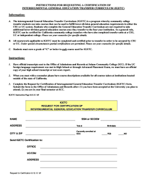 IGETC Certification Request Form