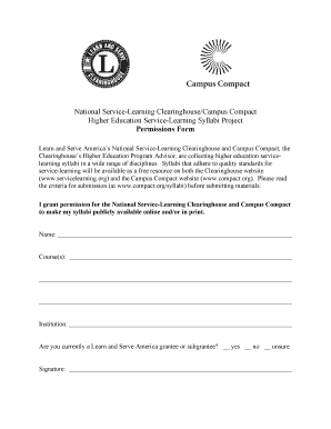 Higher Education Service-Learning Syllabi Permissions Form