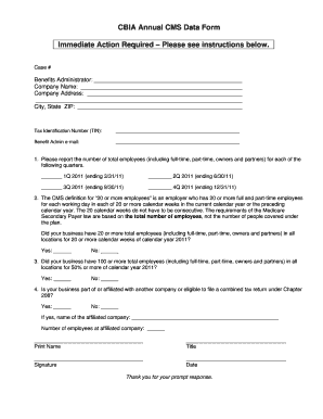 CBIA Annual CMS Data Form