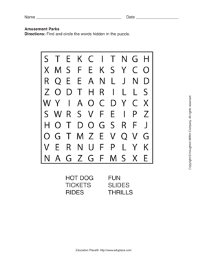 Amusement Park Word Search Puzzle