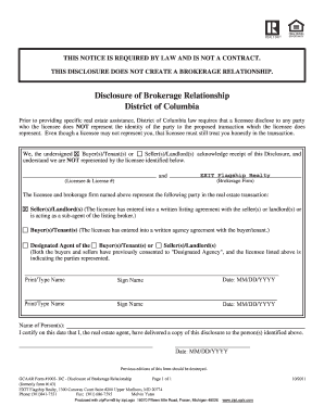 DC Disclosure of Brokerage Relationship