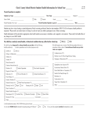 Clark County Student Health Information Form