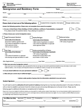 Ohlone College Immigration and Residency Form