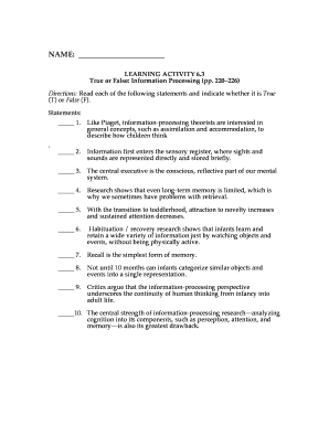Learning Activity 6.3 True or False Information Processing