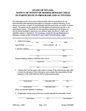 Nevada Homeschool Participation Notice