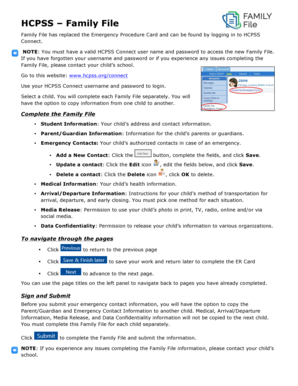 Short reference example - Family File Emergency Form Quick Reference Card - hcpss