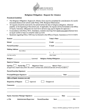 Religious Absence Request Form