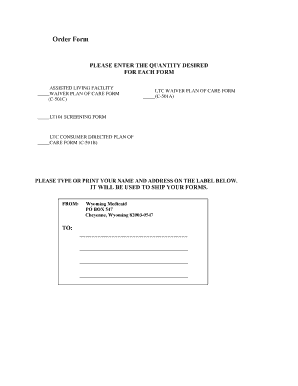 Assisted Living Facility Waiver Plan of Care Form