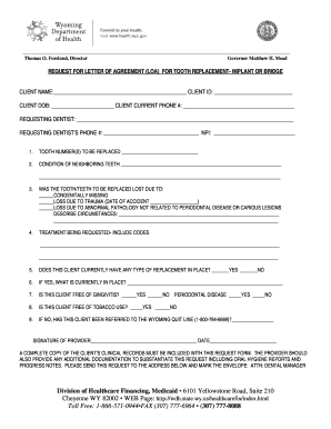 Request for Letter of Agreement for Tooth Replacement