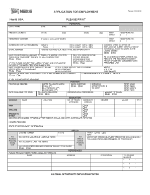 Nestlé USA Application for Employment