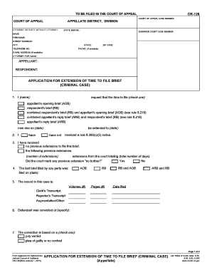 Application for Extension of Time to File Brief (Criminal Case)