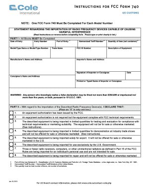 FCC Form 740 for Radio Frequency Device Importation