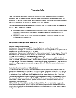 Meningococcal Vaccination Policy and Acknowledgment Form