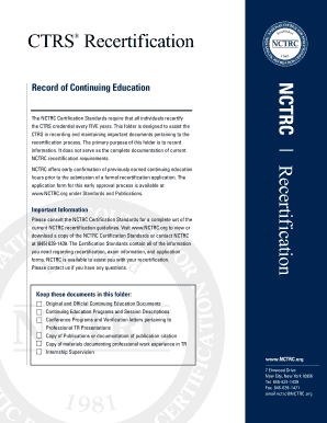 CTRS Recertification Record of Continuing Education