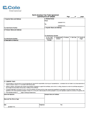 North American Free Trade Agreement Certificate of Origin