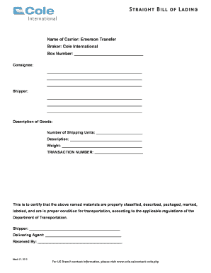 Straight Bill of Lading