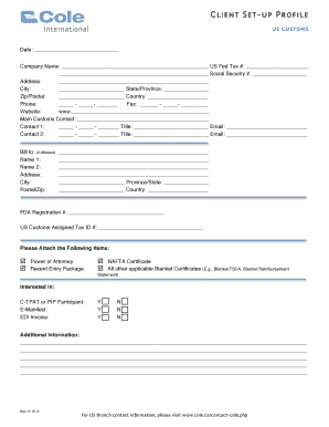 US Customs Client Set-up Profile